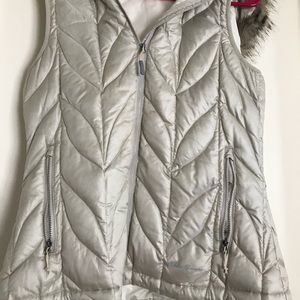 Eddie Bauer gold/ fur puffer vest